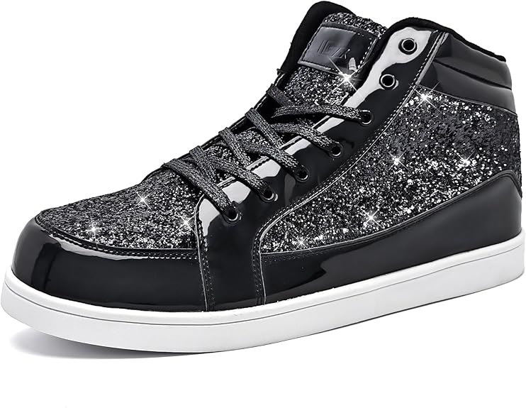 IGxx Glitter Shoes for Men Fashion High Top Casual Sequin Sparkly Sneakers Men's Bling Shiny Men