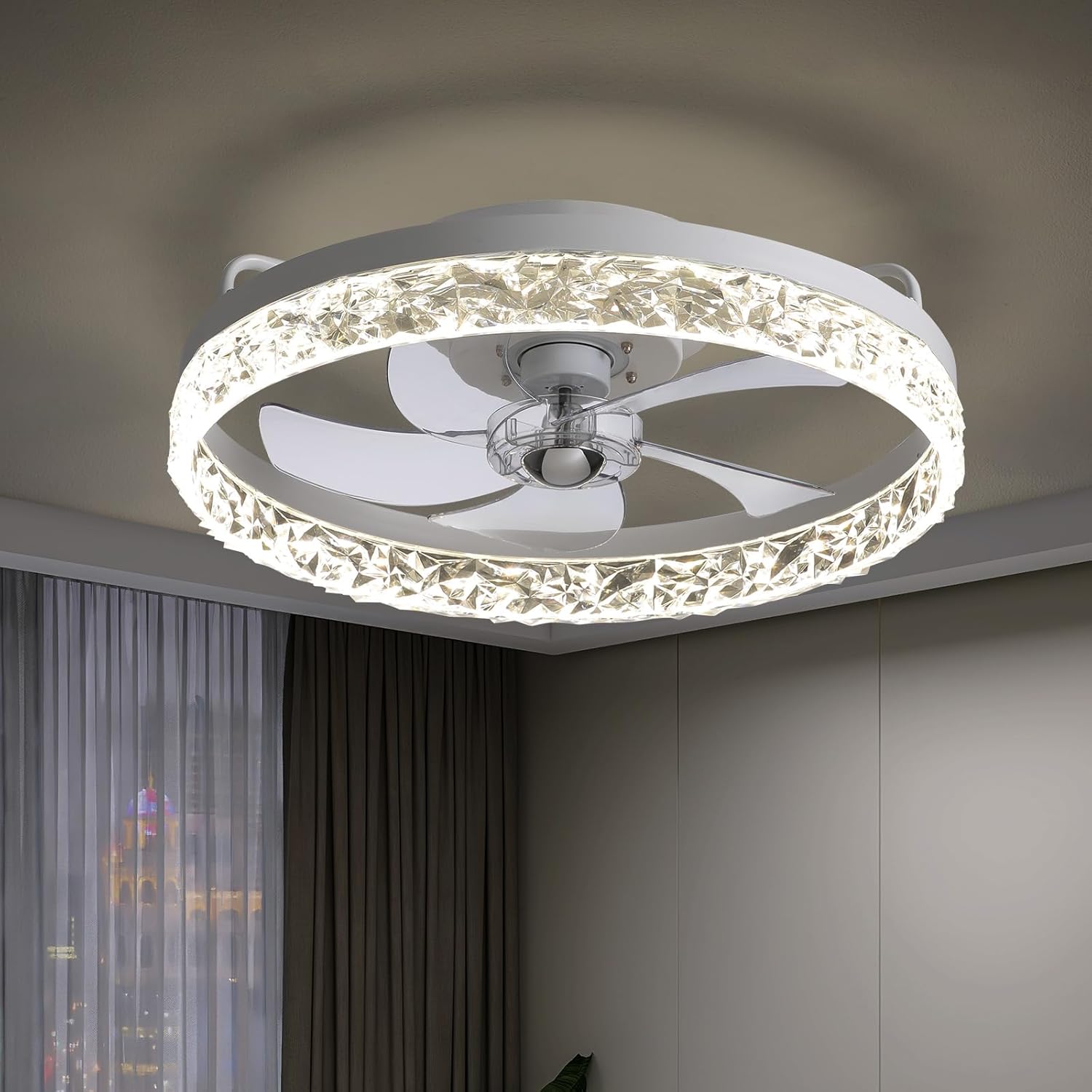 Ceiling Fans with Lights, Low Profile Ceiling Fan with Remote, 20” Modern Reversible Flush Mount Ceiling Fan, 3 Colors Temperature Dimmable for Bedroom