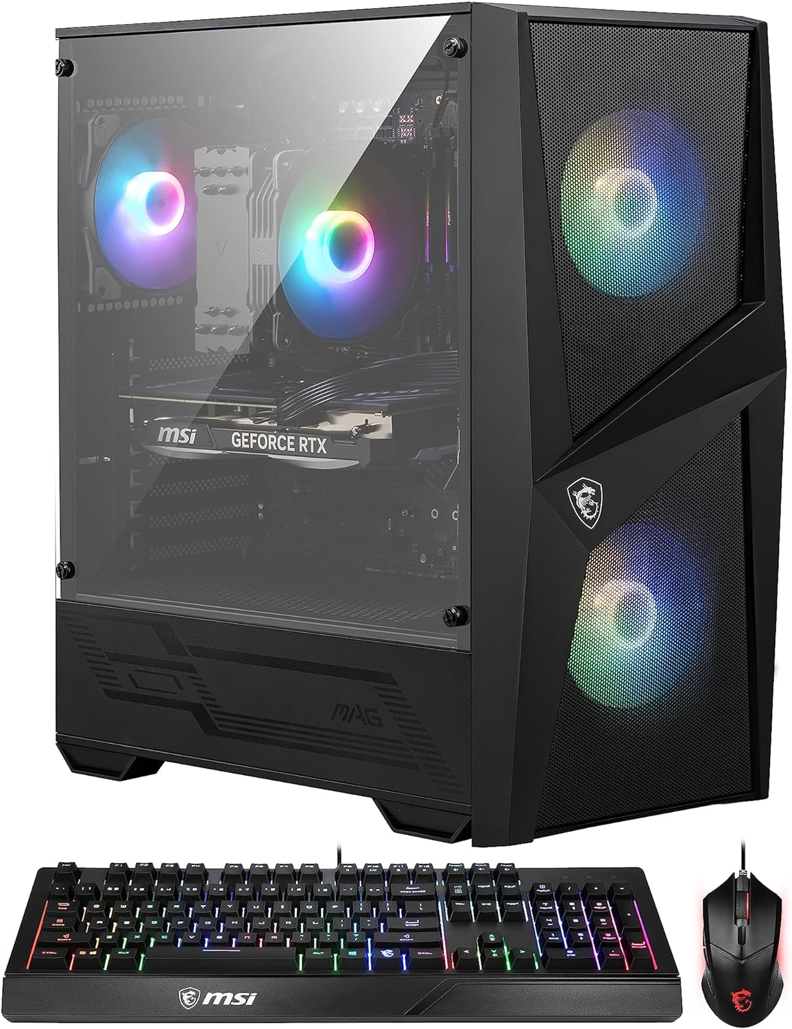 MSI Codex R Gaming Desktop: Intel Core i5-13400F, RTX 4060, 32GB DDR5, 2TB M.2 NVMe Gen3, RGB Fan Cooling, 650W 80+ Gold, Keyboard & Mouse, DIY Friendly, Windows 11 Pro: 13NUC5-068US,Black