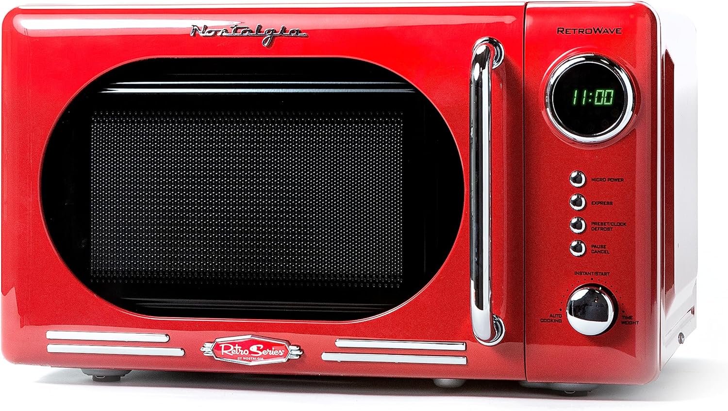 Nostalgia Retro Compact Countertop Microwave Oven - 0.7 Cu. Ft. - 700-Watts with LED Digital Display - Child Lock - Easy Clean Interior - Red