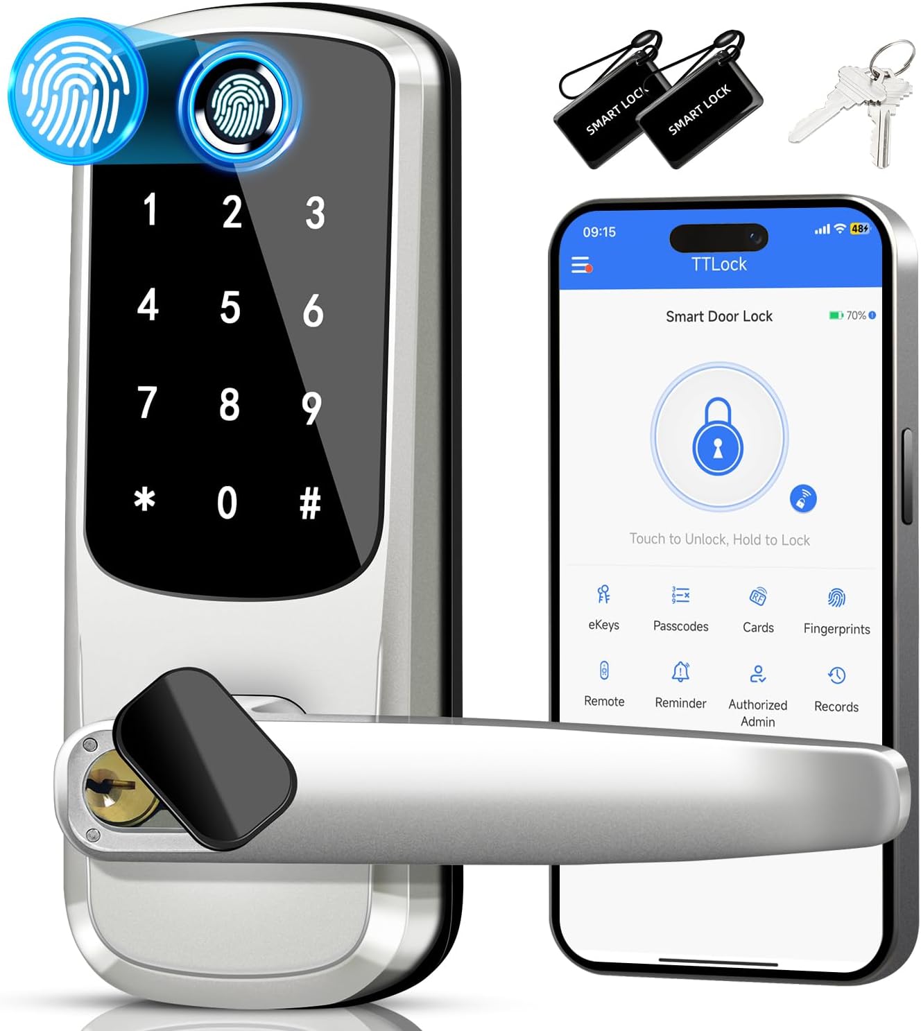 Smart Door Handle Lock with Keypad,Keyless Entry Door Lock,Smart Locks for Front Door,Electronic Door Lock with Keypad for Exterior Door,Fingerprint Door Lock with Code,Auto Lock & App Control