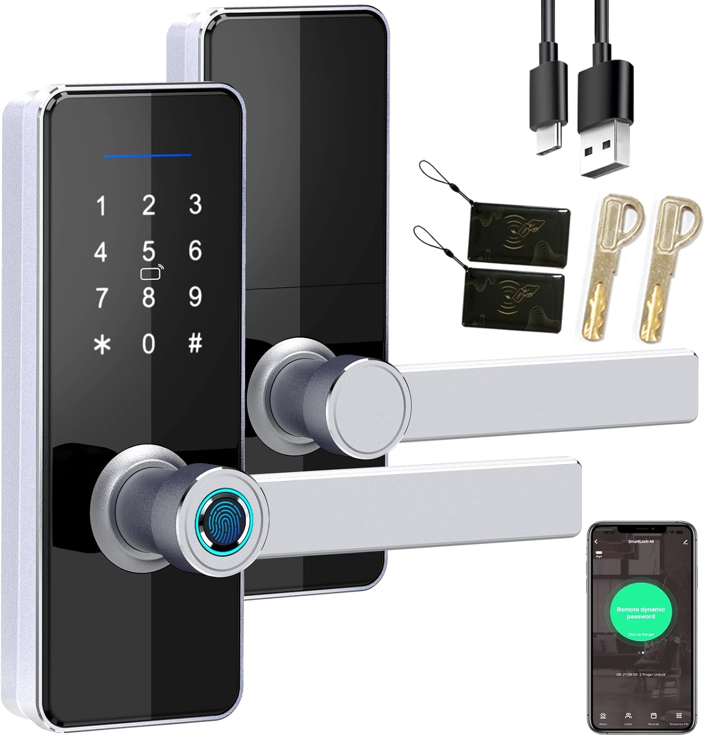 Keyless Entry Door Lock, Smart Door Locks for Front Door with Knob, Electronic Fingerprint Door Lock with Handle, Digital Cerradura Inteligente with Keypad for Home, Apartment, Office, Hotel